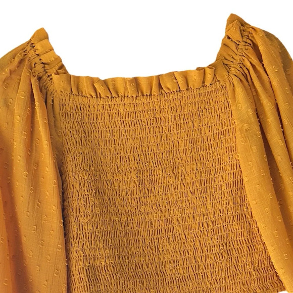 TULAROSA | NWOT SMOCKED CROP TOP BALLOON SLEEVES RUFFLE NECK SAFFRON | SMALL - Picture 2 of 9